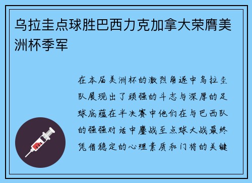乌拉圭点球胜巴西力克加拿大荣膺美洲杯季军